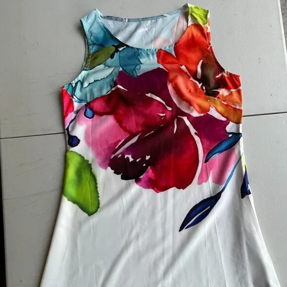 Watercolor Floral Maxi Dress Romantic Garden Party Summer Sleeveless M 53.5” - Picture 3 of 12